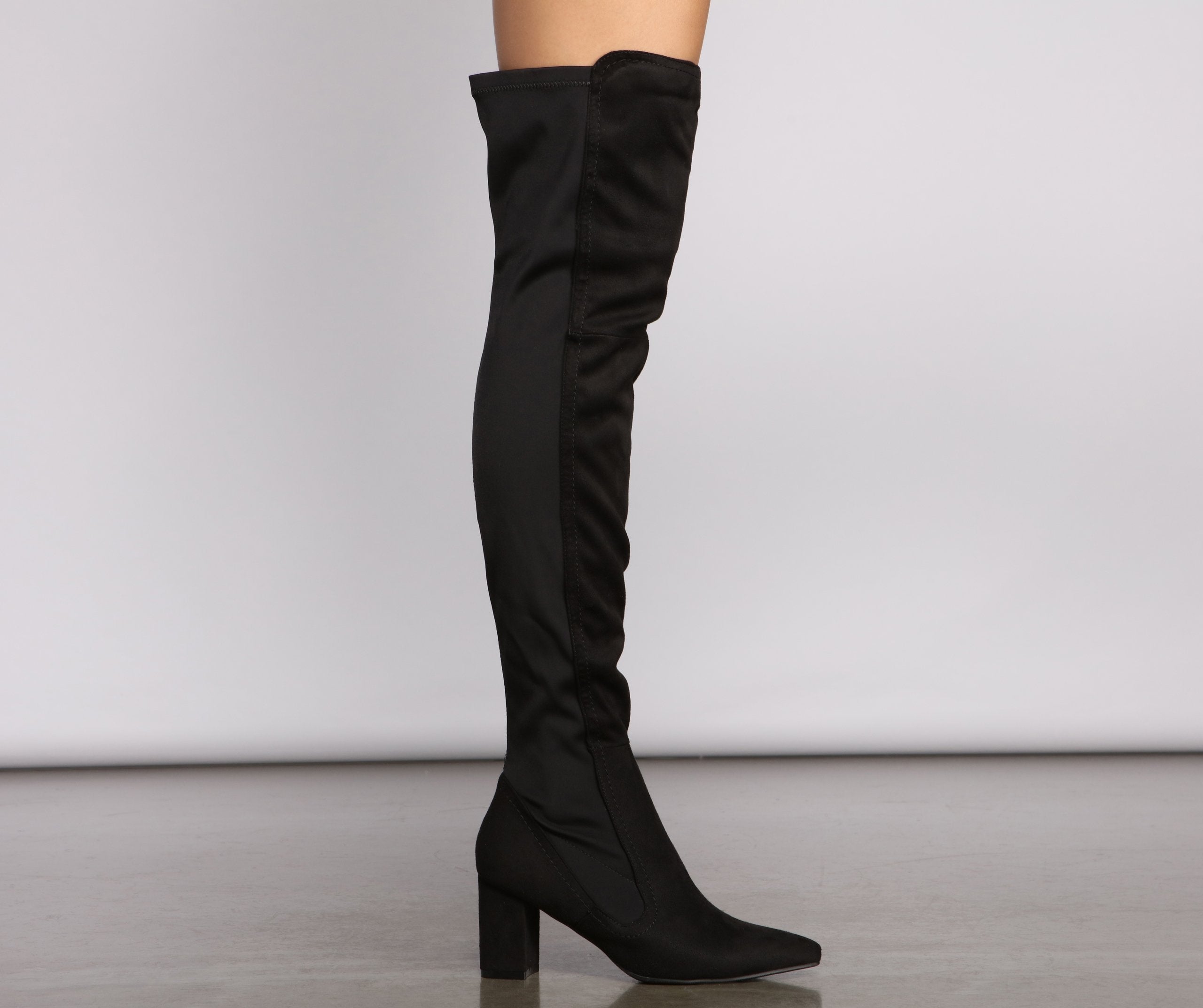 Faux Suede Over The Knee Block Heel Boots - Lady Occasions