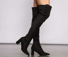 Faux Suede Over The Knee Block Heel Boots - Lady Occasions