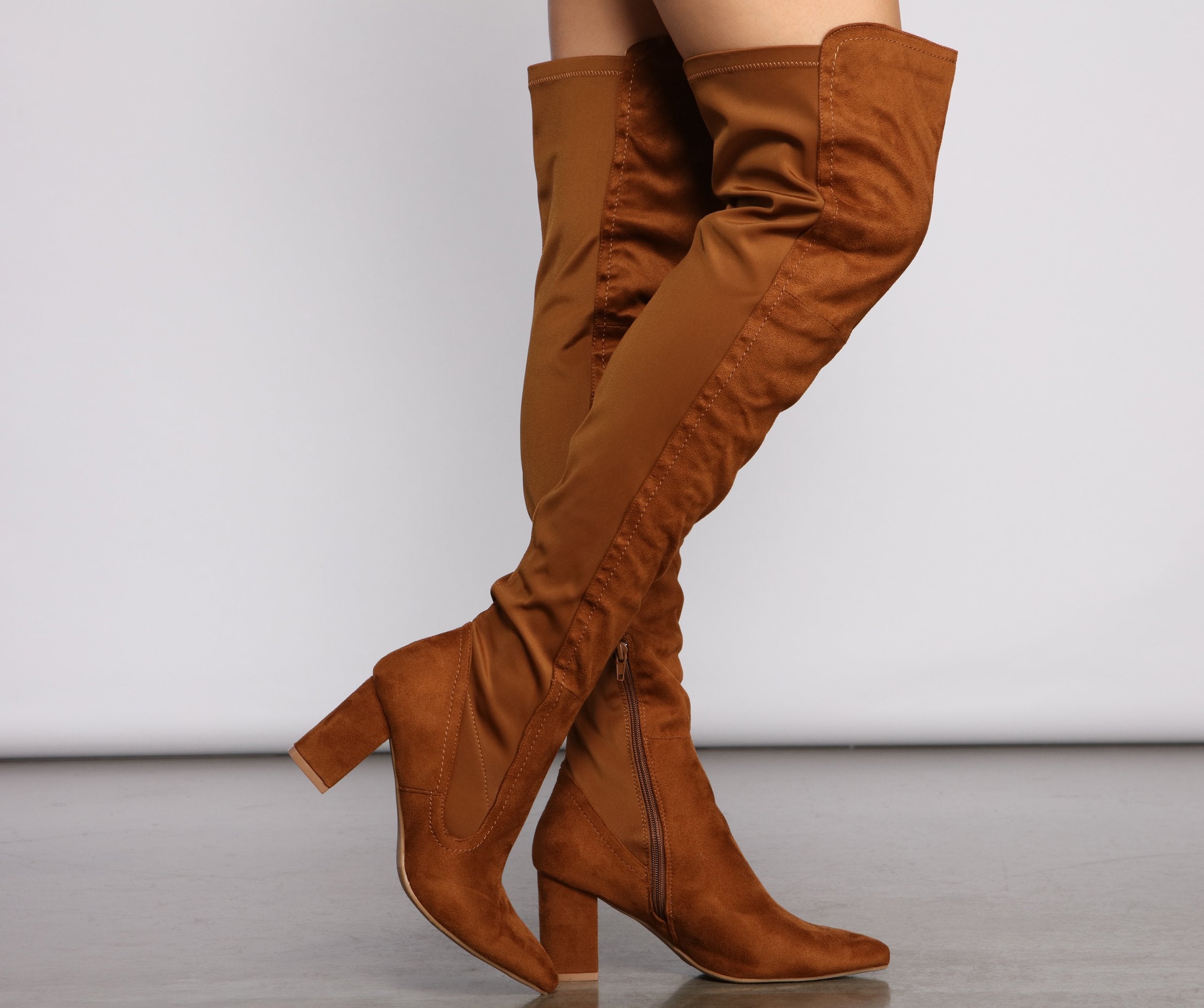 Faux Suede Over The Knee Block Heel Boots - Lady Occasions