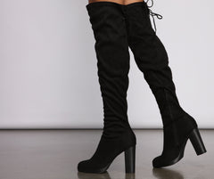 Over The Knee Stacked Block Heeled Boots - Lady Occasions