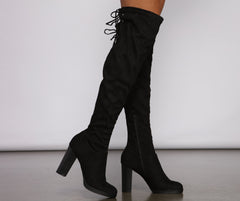 Over The Knee Stacked Block Heeled Boots - Lady Occasions