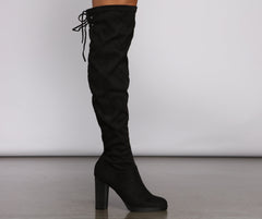 Over The Knee Stacked Block Heeled Boots - Lady Occasions