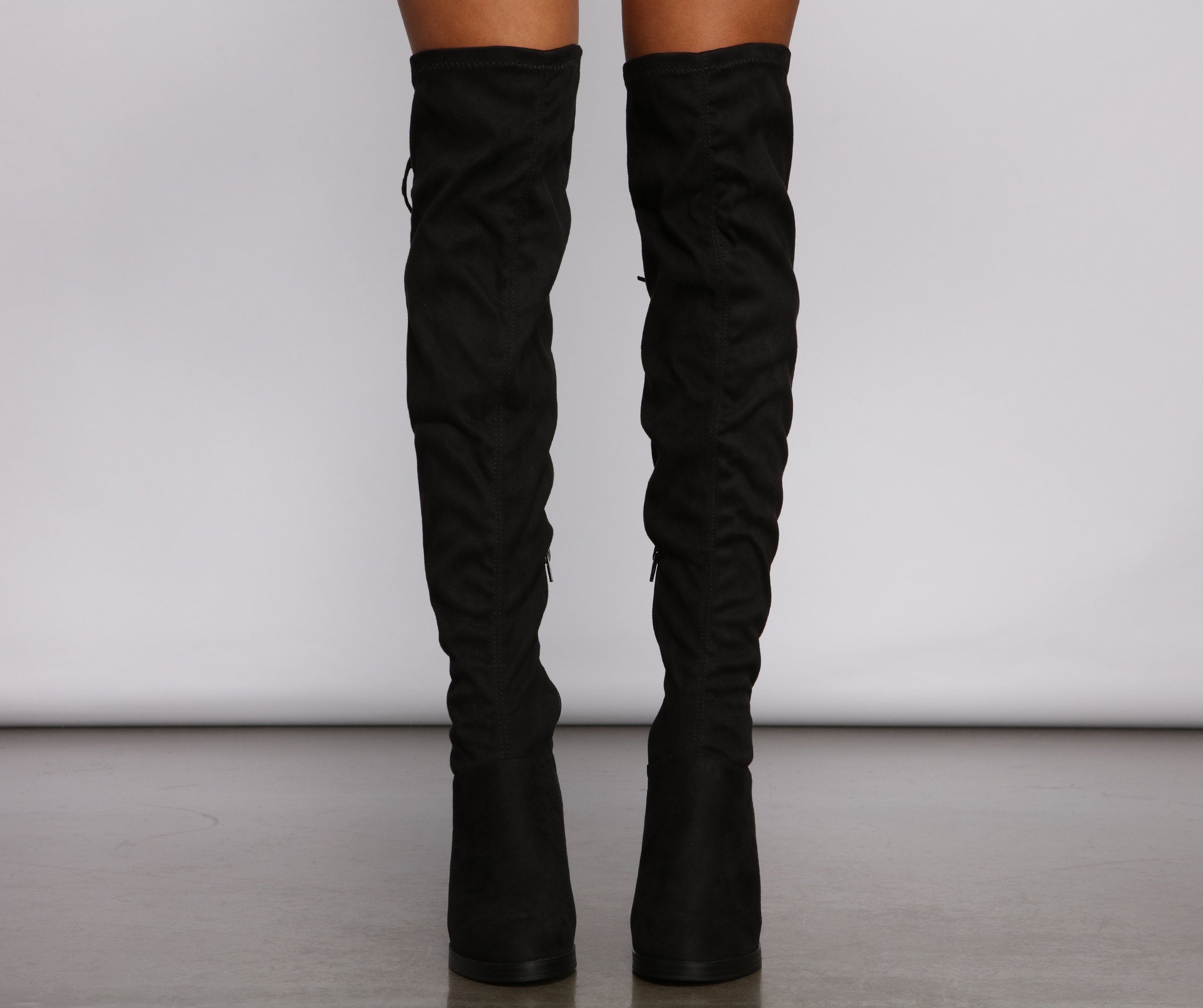 Over The Knee Stacked Block Heeled Boots - Lady Occasions