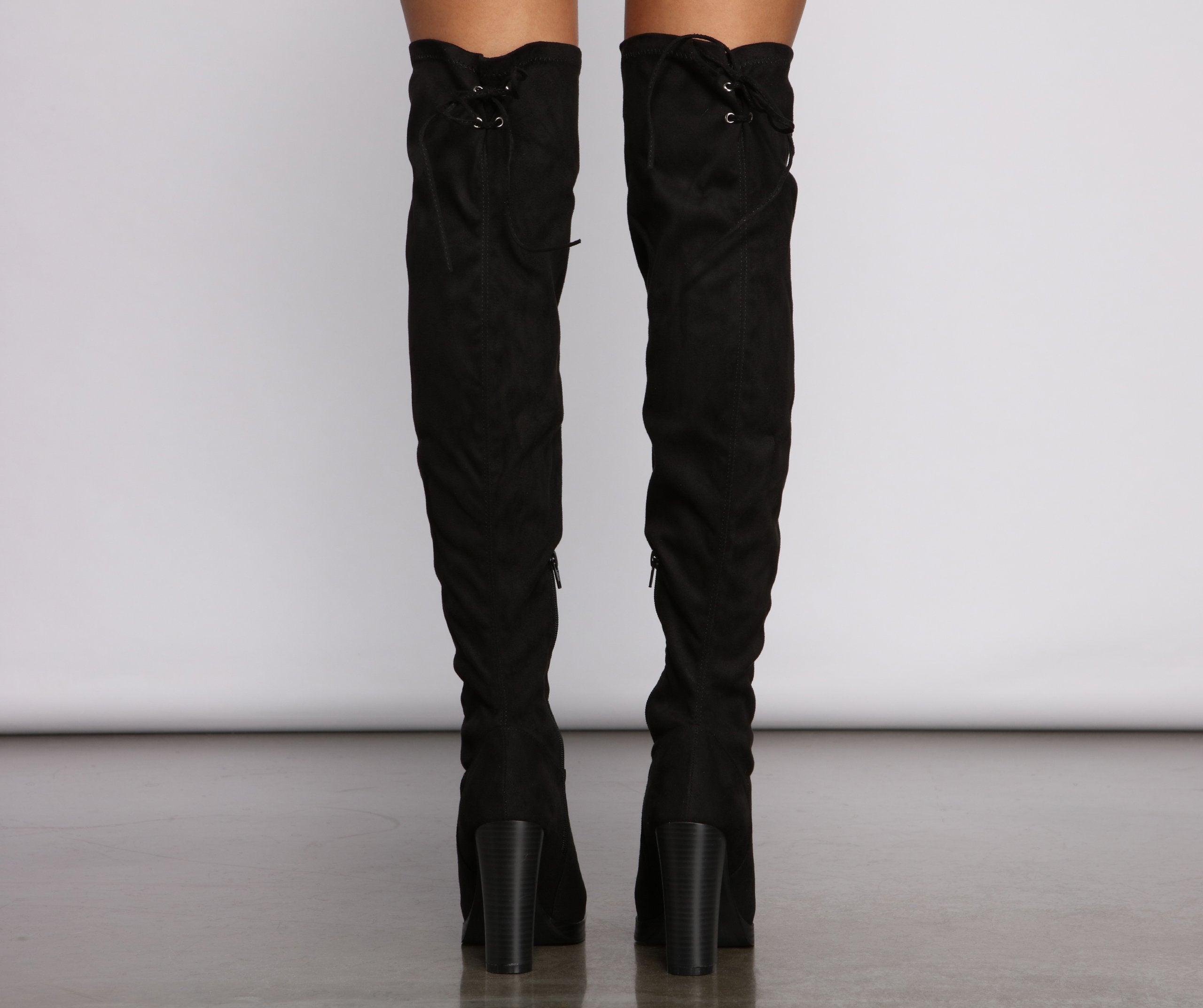 Over The Knee Stacked Block Heeled Boots - Lady Occasions