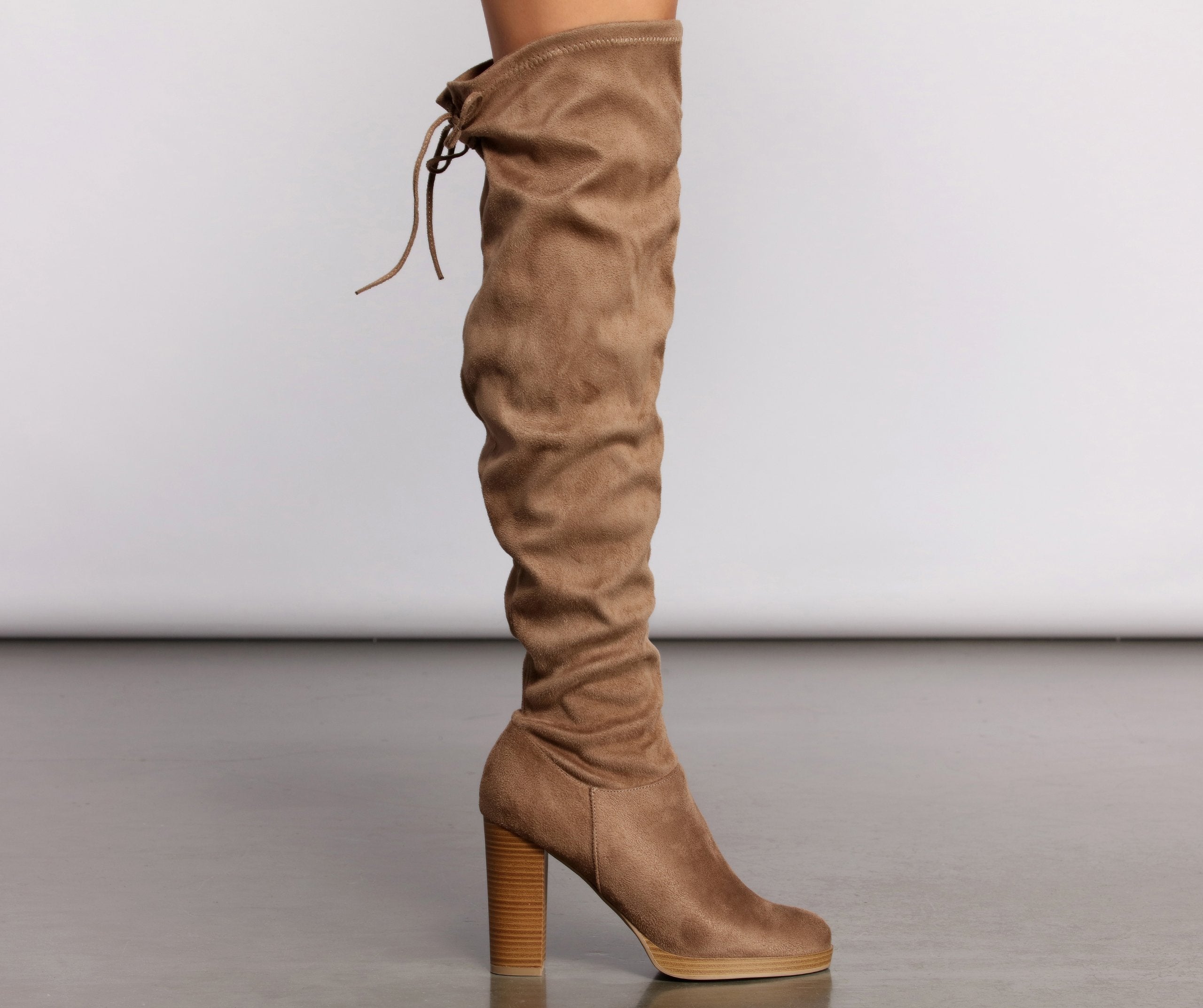 Over The Knee Stacked Block Heeled Boots - Lady Occasions