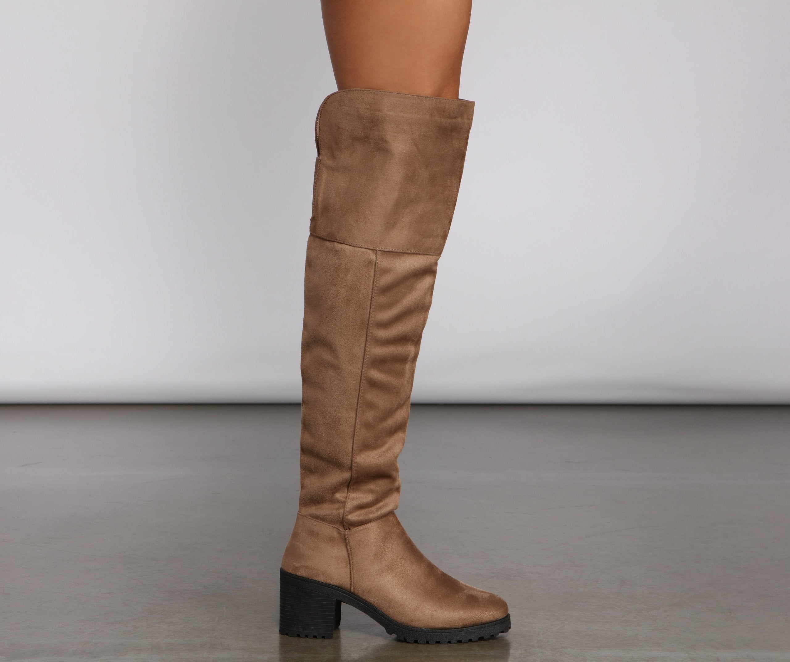 Faux Suede Over The Knee Lug Sole Boots - Lady Occasions