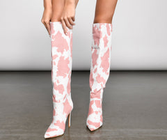 Moo Over Denim Knee-High Stiletto Boots - Lady Occasions