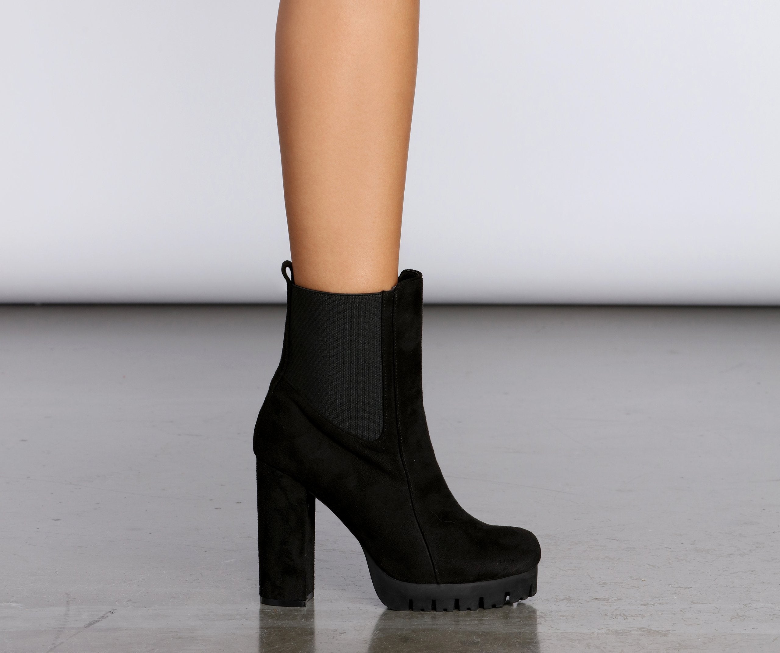 Platform Suede Lug Sole Booties - Lady Occasions