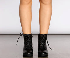 Kickin' It Faux Leather Lace Up Booties - Lady Occasions