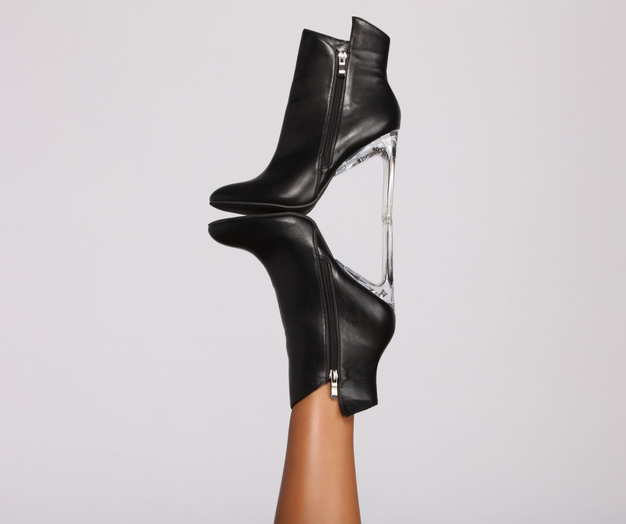 Moving On Faux Leather Lucite Booties - Lady Occasions