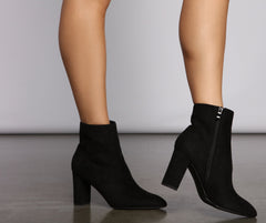 Faux Suede Pointed Toe Block Heel Booties - Lady Occasions