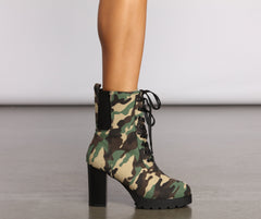 Step Up Camo Lug Sole Booties - Lady Occasions