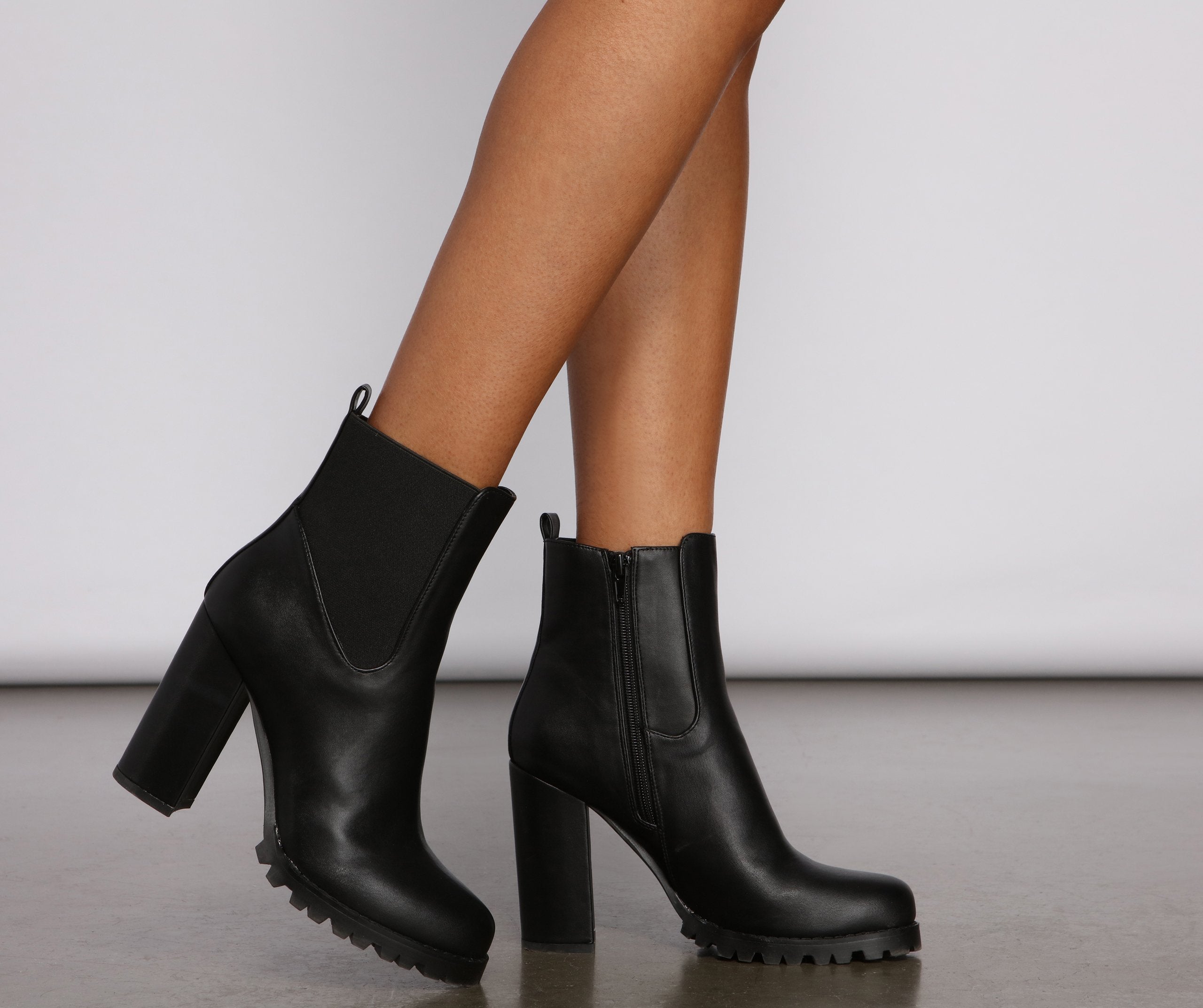 On the Edge Faux Leather Lug Booties - Lady Occasions