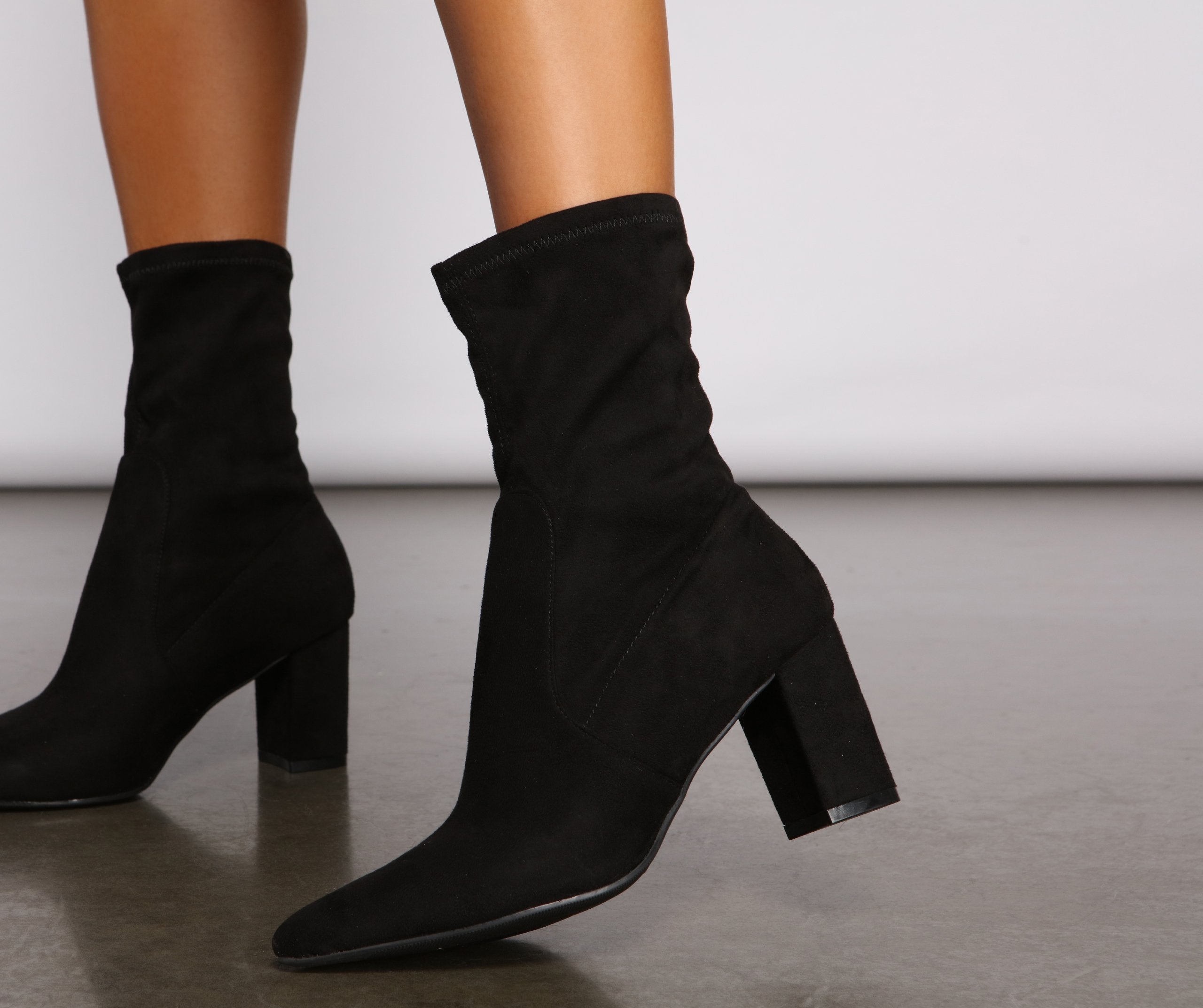 Faux Suede Pointed Toe Sock Booties - Lady Occasions