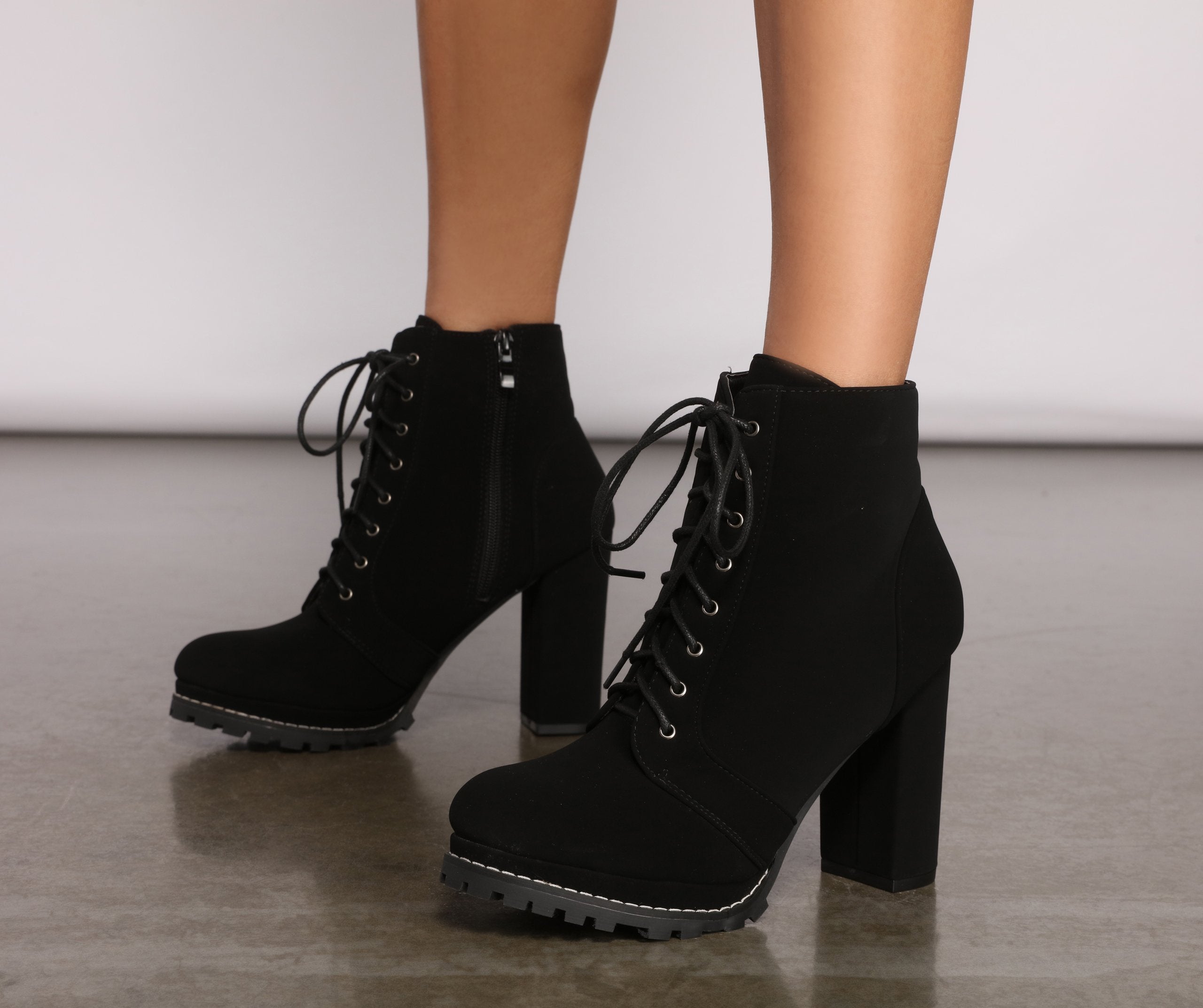 Effortlessly Chic Lace-Up Lug Sole Booties - Lady Occasions