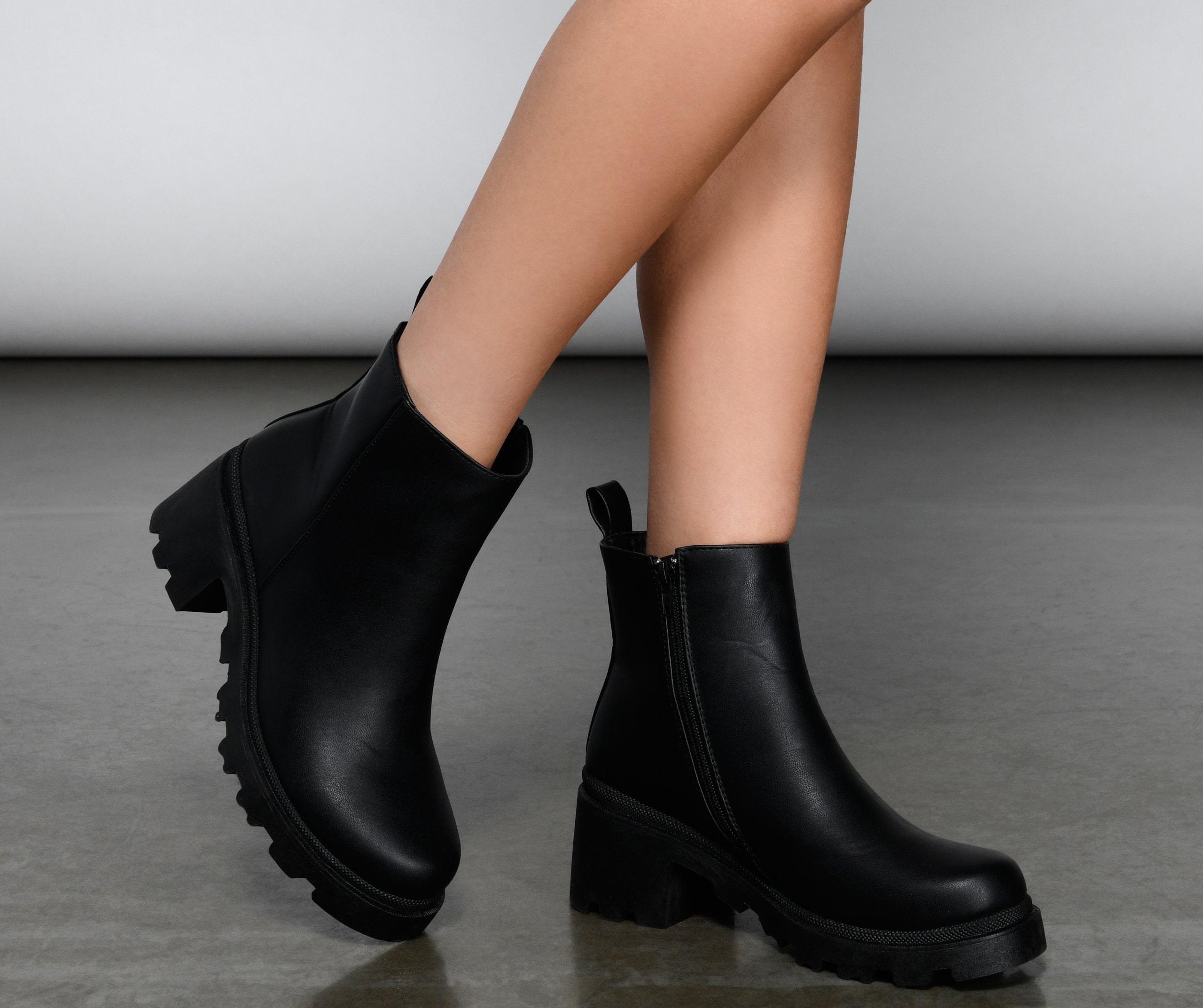 Edgy Glam Lug Sole Ankle Booties - Lady Occasions