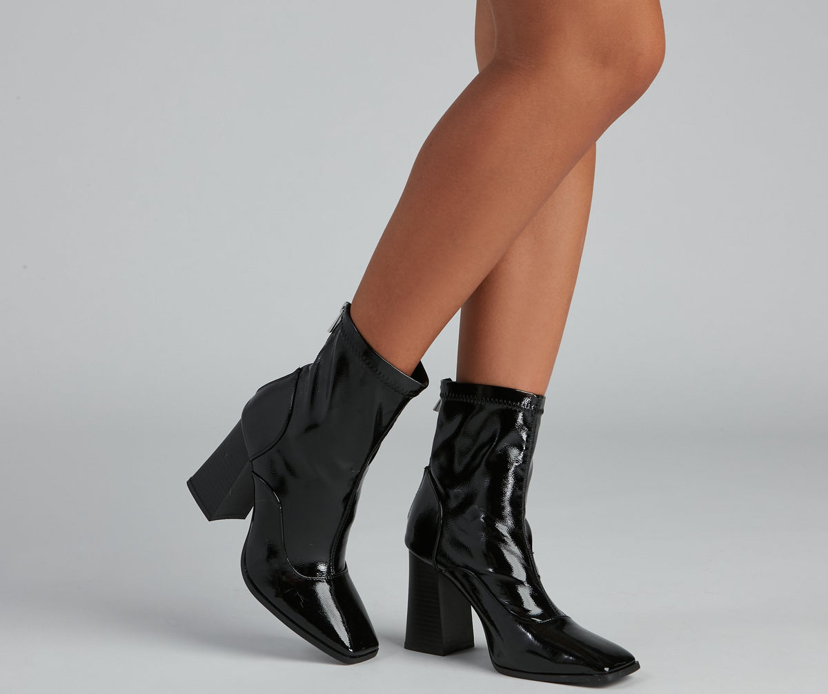 Edgy Chick Patent Leather Booties - Lady Occasions