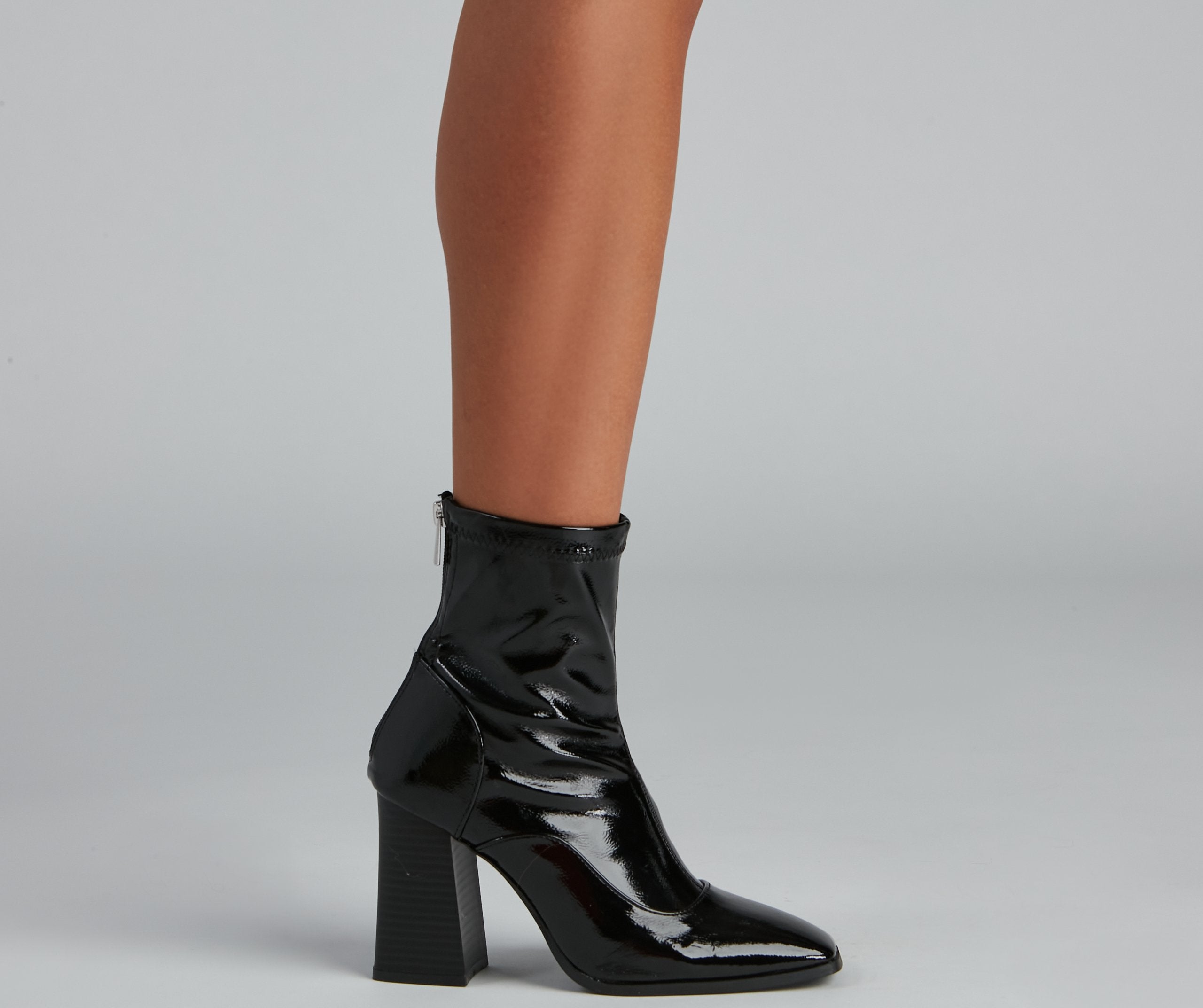 Edgy Chick Patent Leather Booties - Lady Occasions