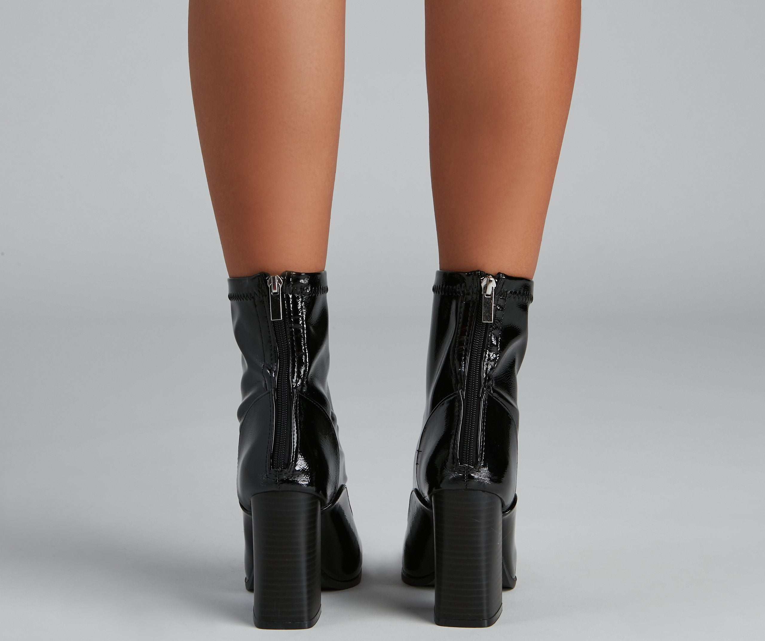 Edgy Chick Patent Leather Booties - Lady Occasions