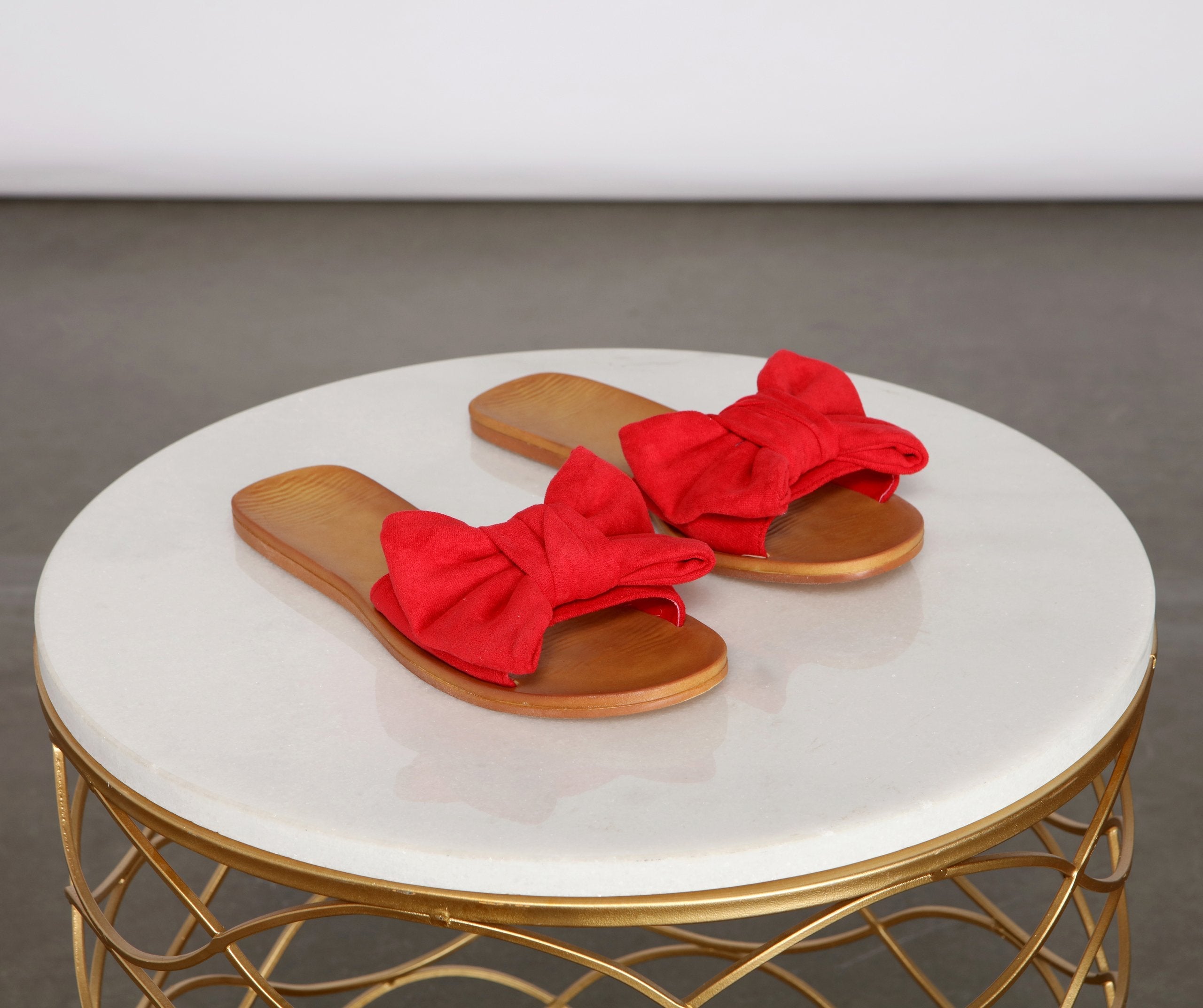 Sealed And Chic Faux Suede Bow Sandals - Lady Occasions