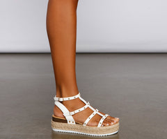 Studded Chic Faux Leather Espadrille Sandals - Lady Occasions