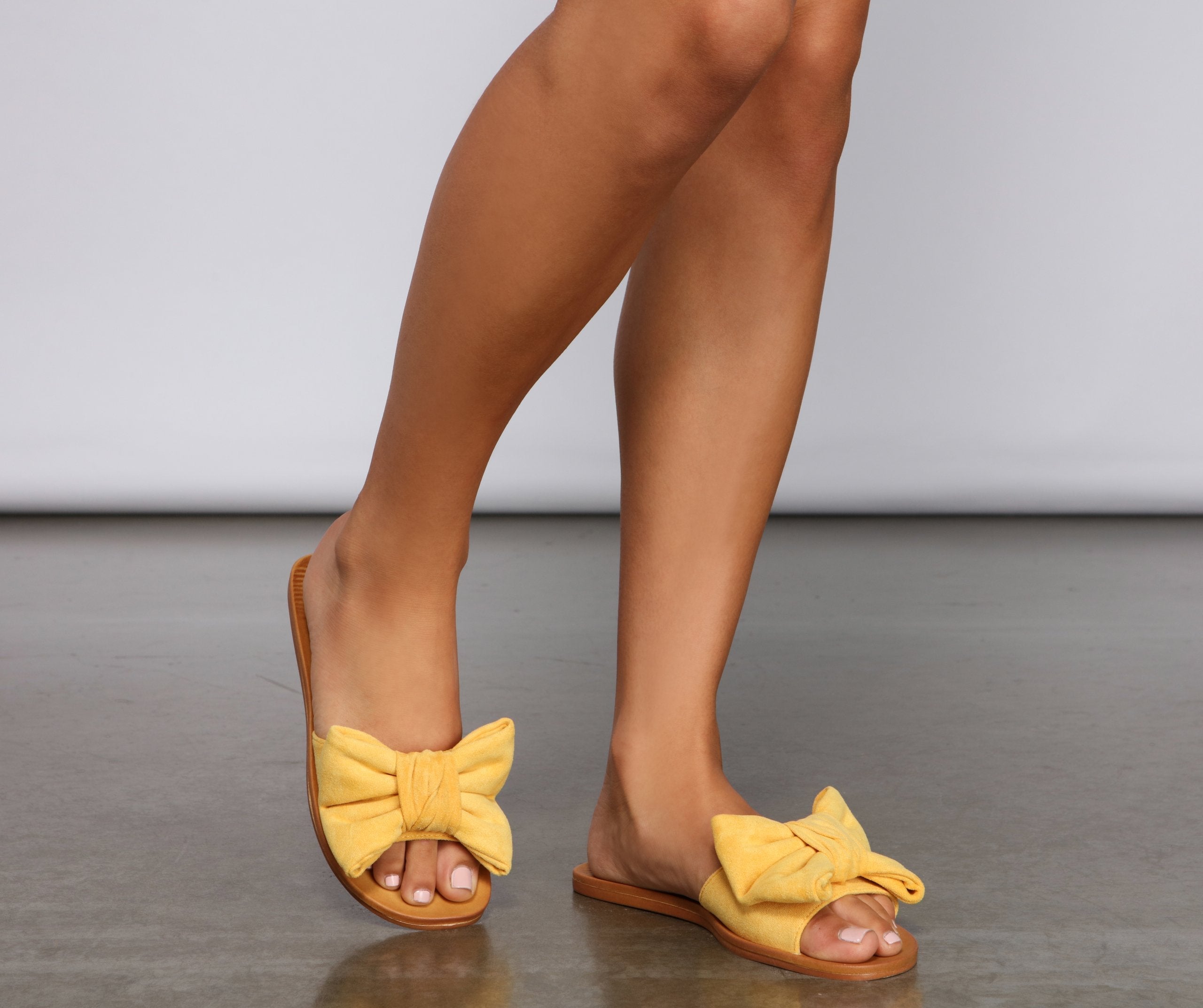 Sealed And Chic Faux Suede Bow Sandals - Lady Occasions