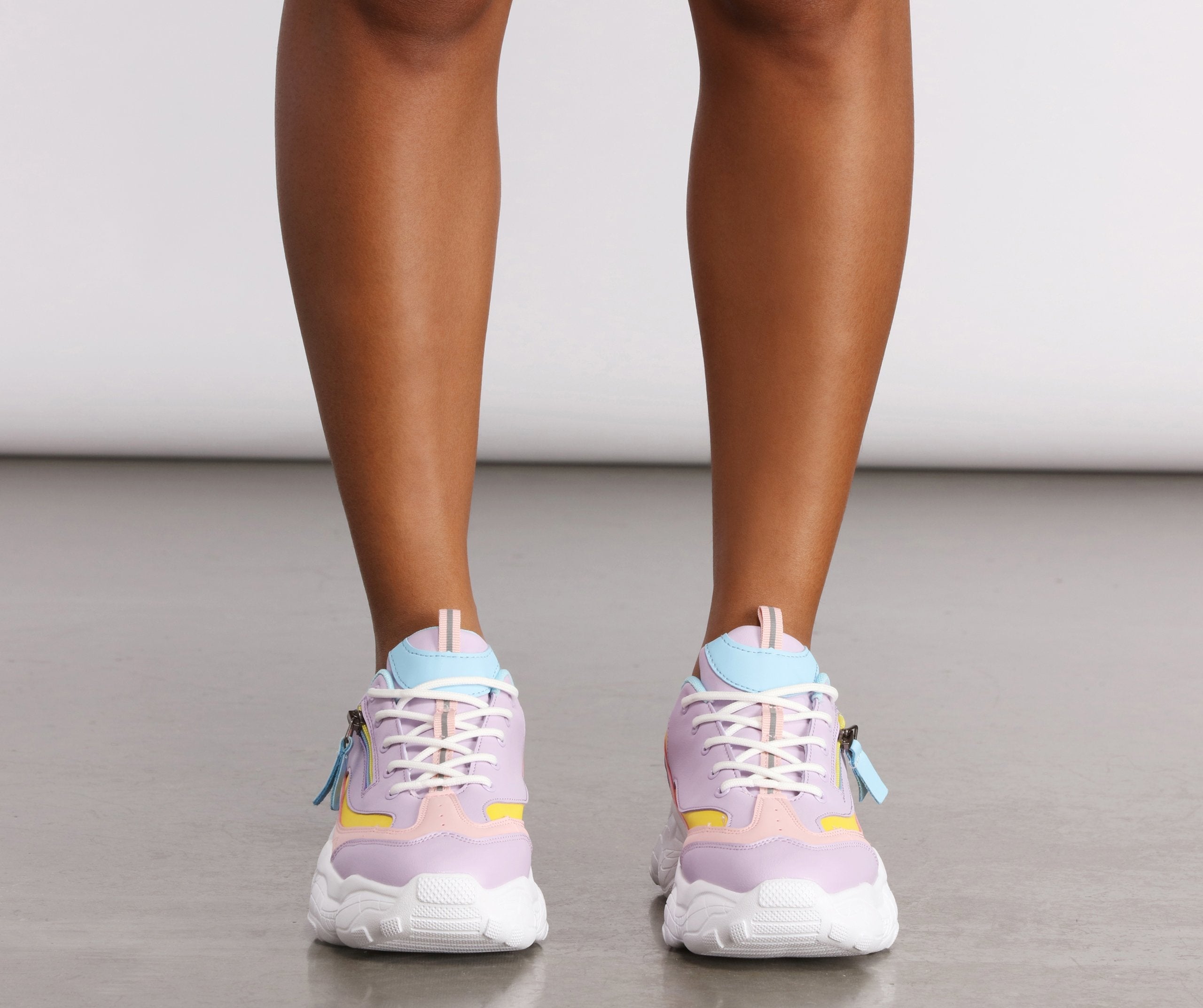 Pastel With Zipper Chunky Sneakers - Lady Occasions