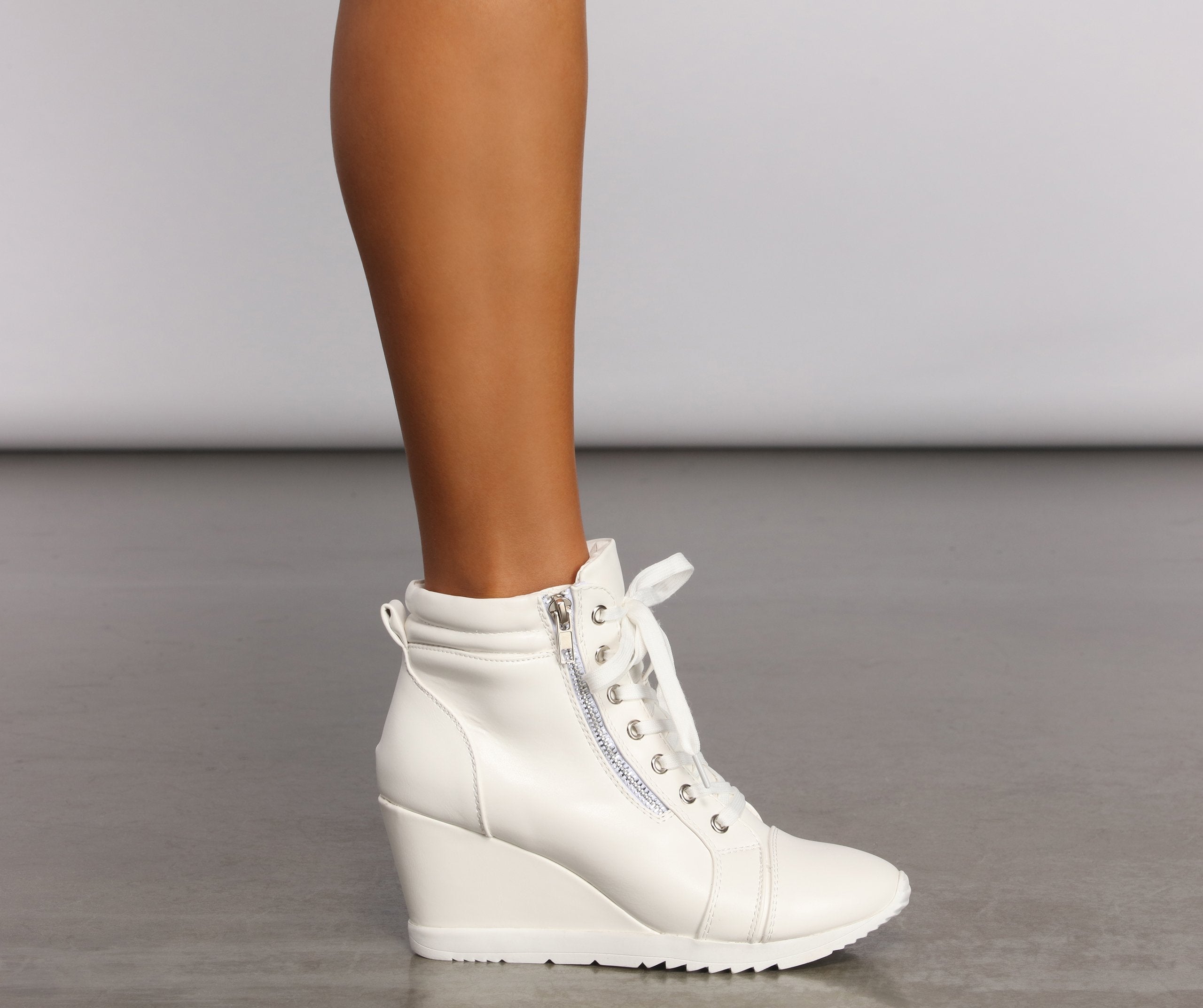Step It Up Faux Leather Wedge Sneakers - Lady Occasions