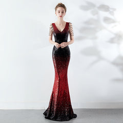 Elizabeth Gradient Crystal Sequin Chain Sexy Slim Dress - Lady Occasions