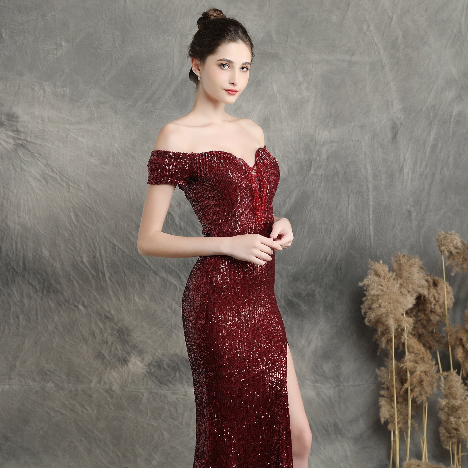 Marzia Formal Sequined Slit Dress - Lady Occasions