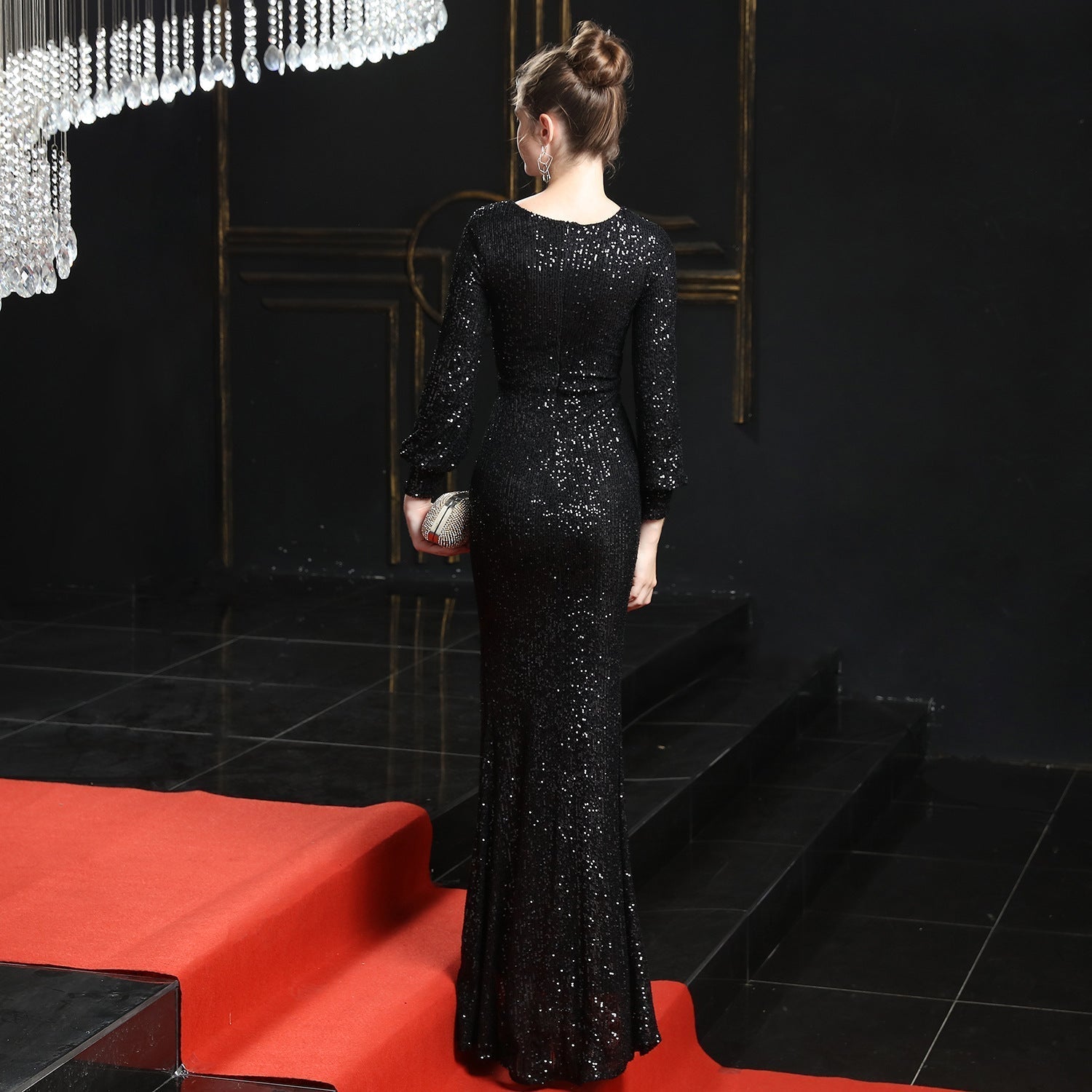 Sarah Elegant Long Sleeve Sequin Formal Dress - Lady Occasions
