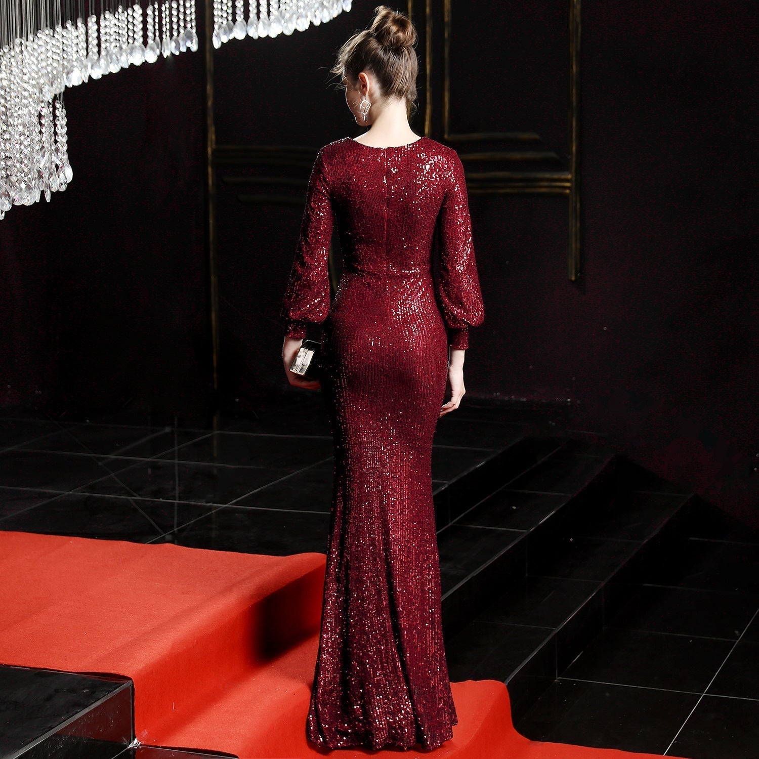 Sarah Elegant Long Sleeve Sequin Formal Dress - Lady Occasions