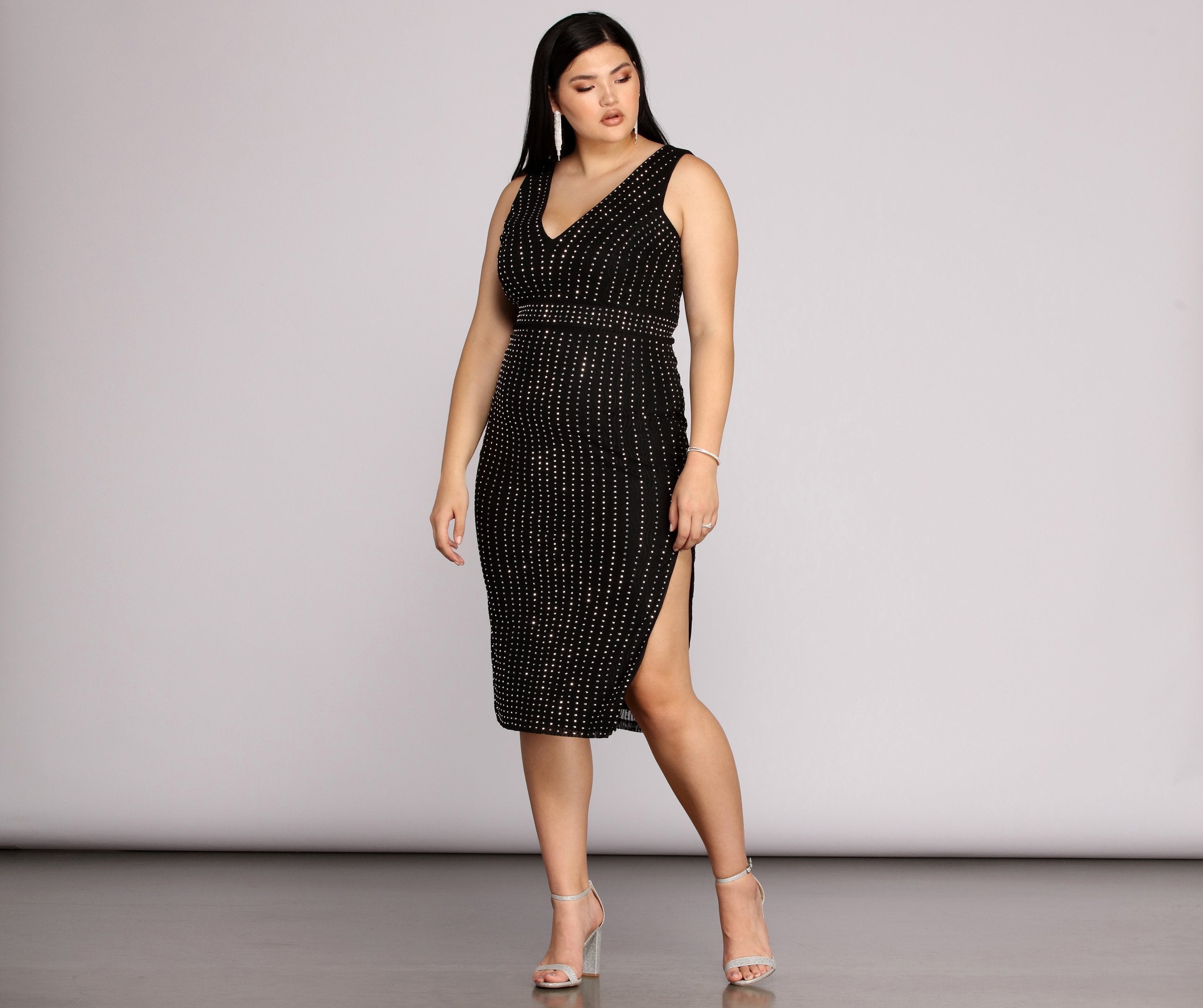 Plus Arielle Heat Stone Midi Dress - Lady Occasions