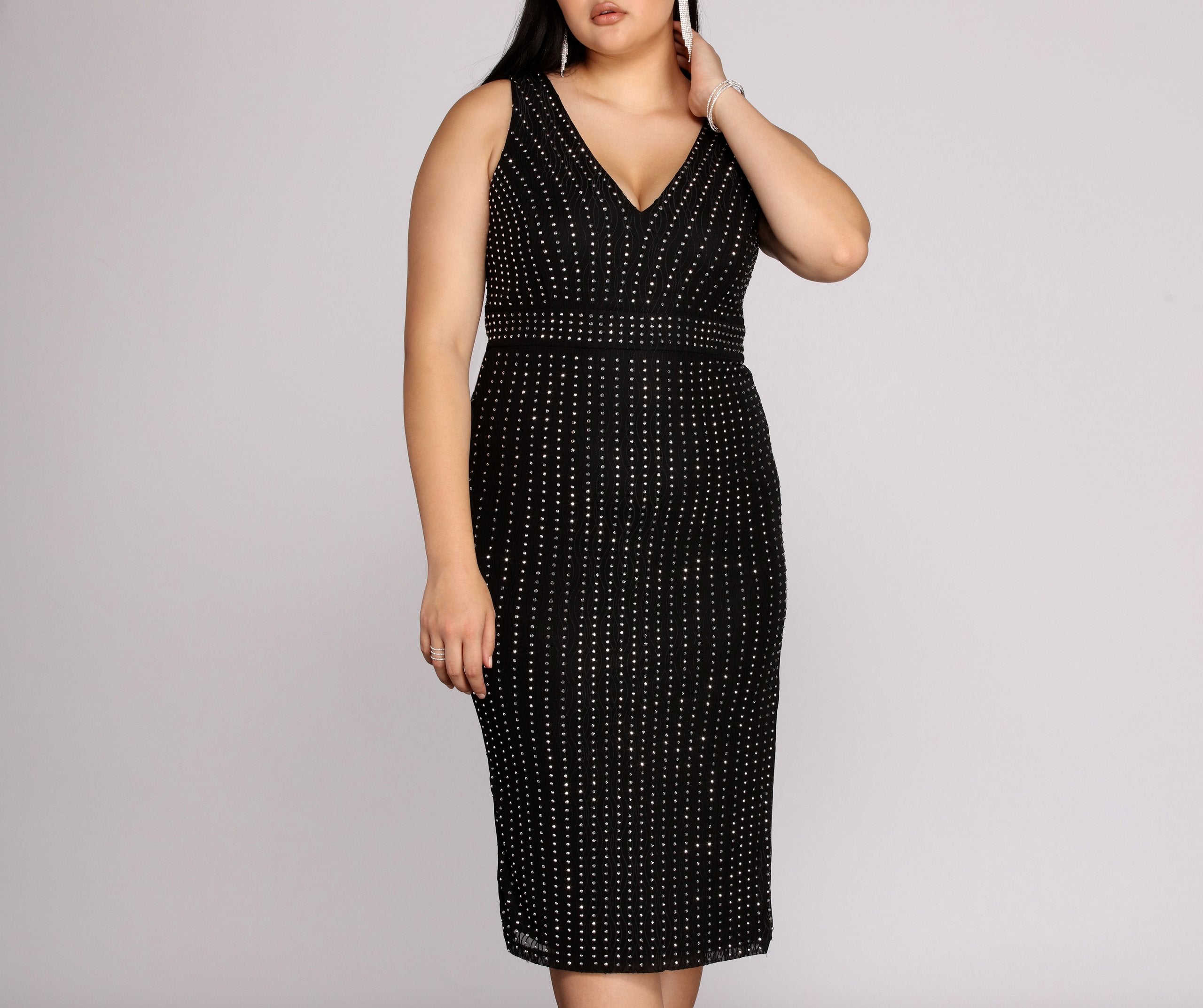 Plus Arielle Heat Stone Midi Dress - Lady Occasions