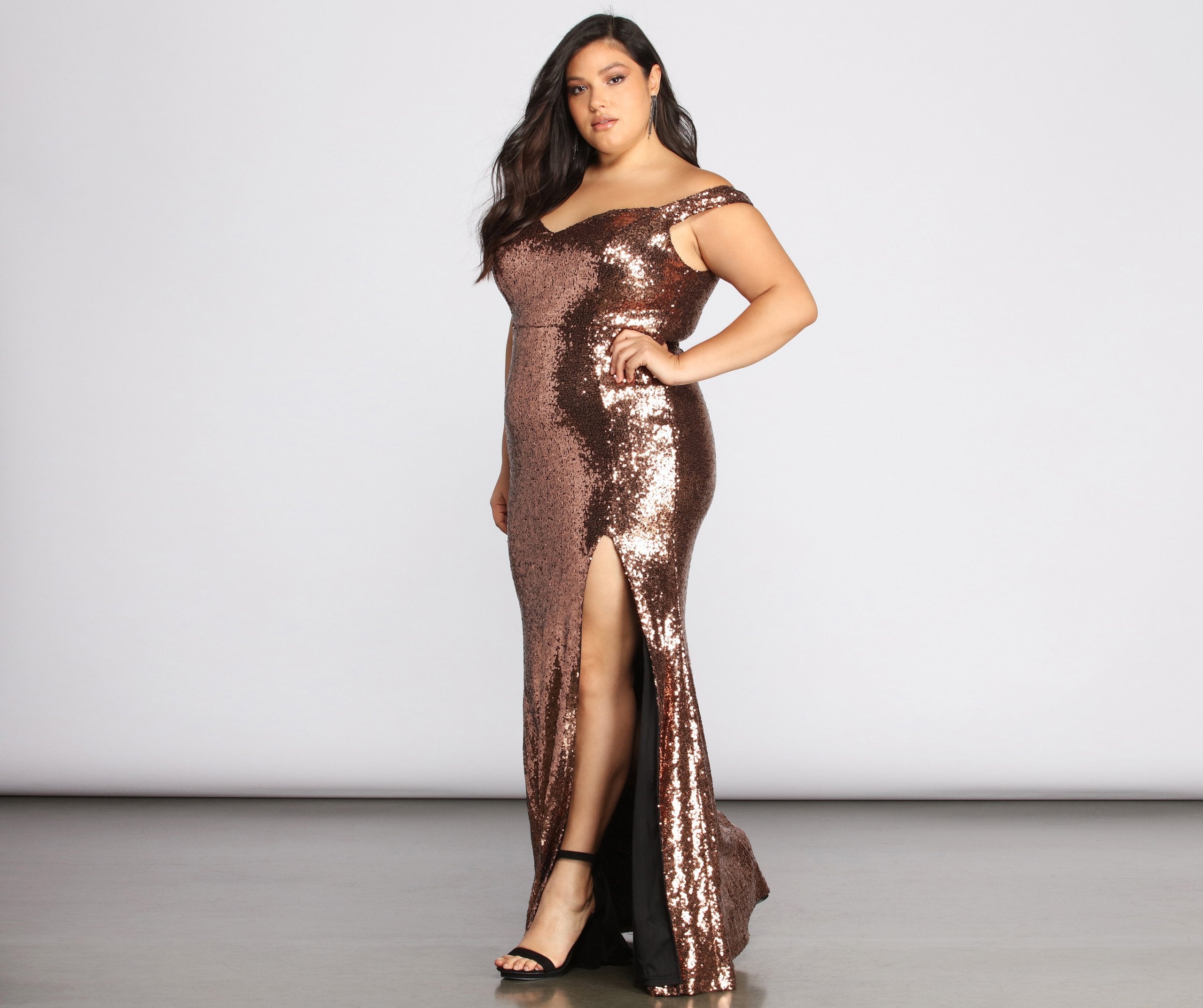 Plus Nova High Slit Sequin Dress - Lady Occasions