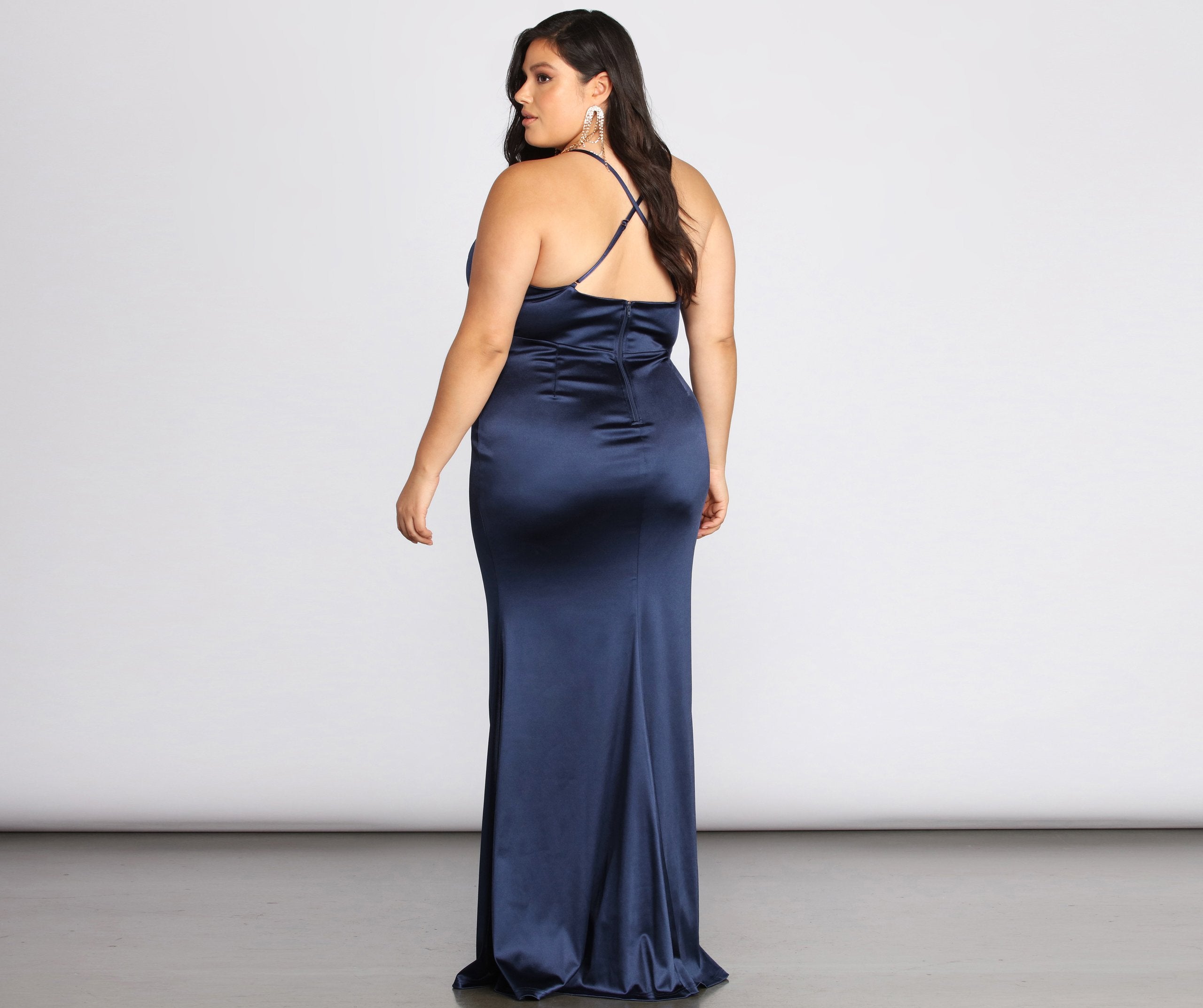 Plus Elin Satin Evening Dress - Lady Occasions