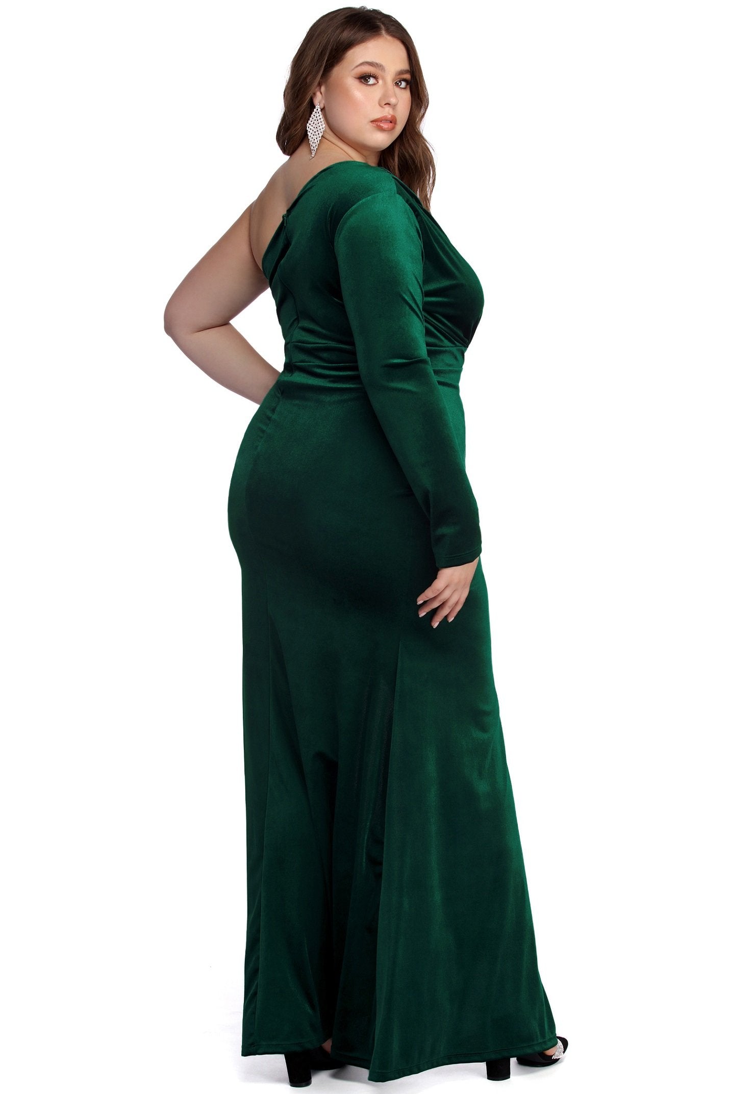 Plus Marina One Shoulder Velvet Dress - Lady Occasions