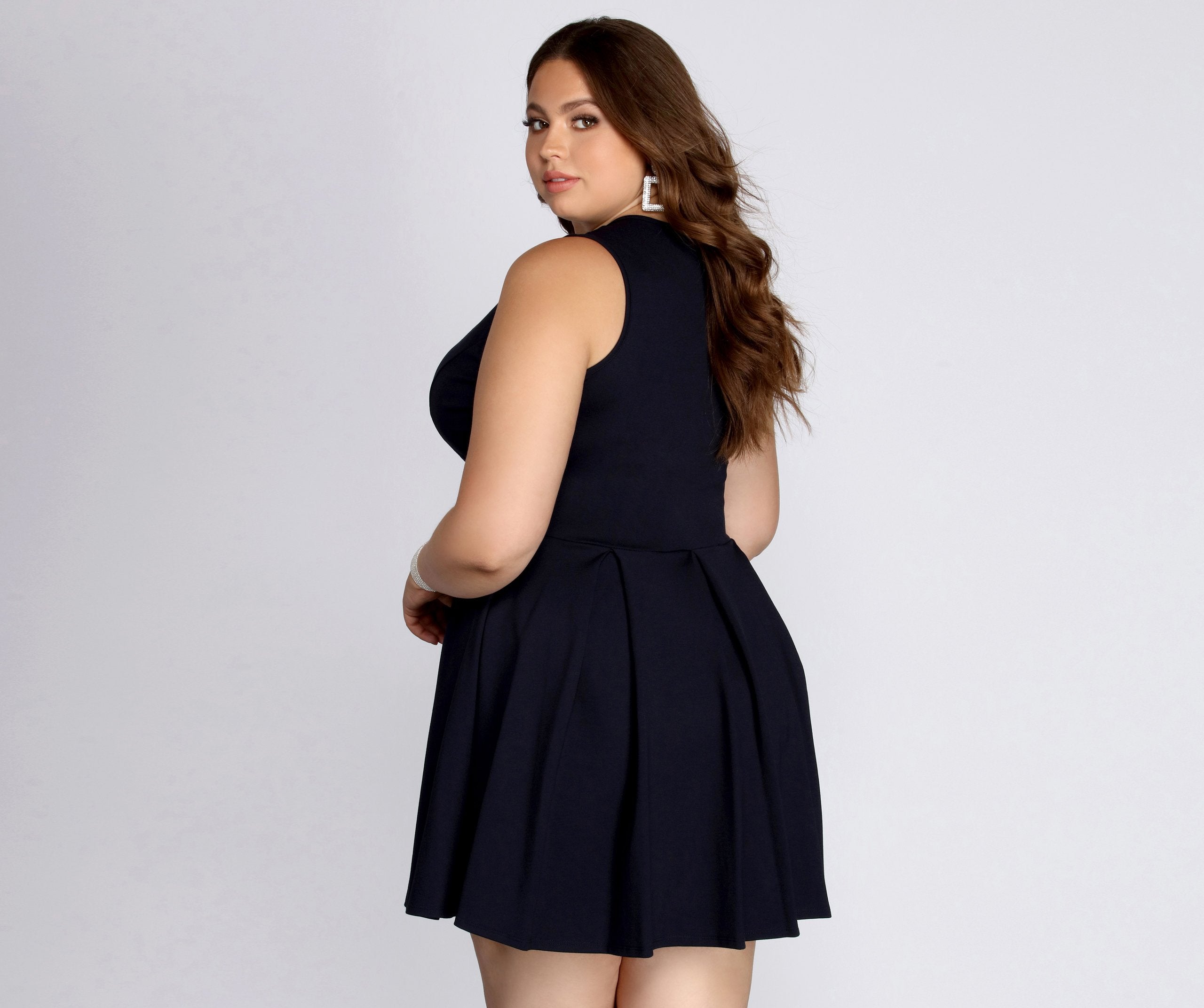 Plus Pretty And Pleated Skater Dress - Lady Occasions