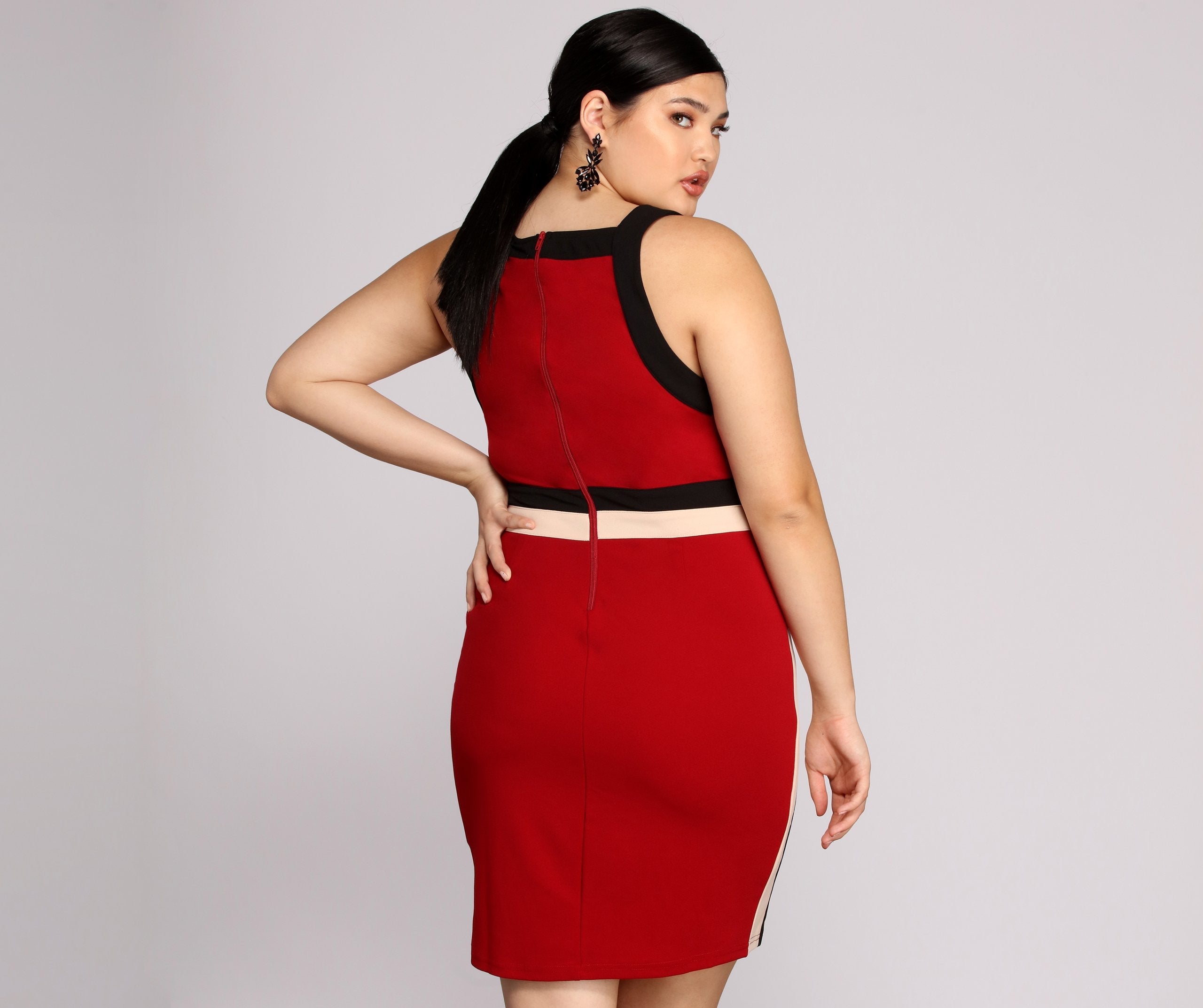 Plus Color Block Midi Dress - Lady Occasions