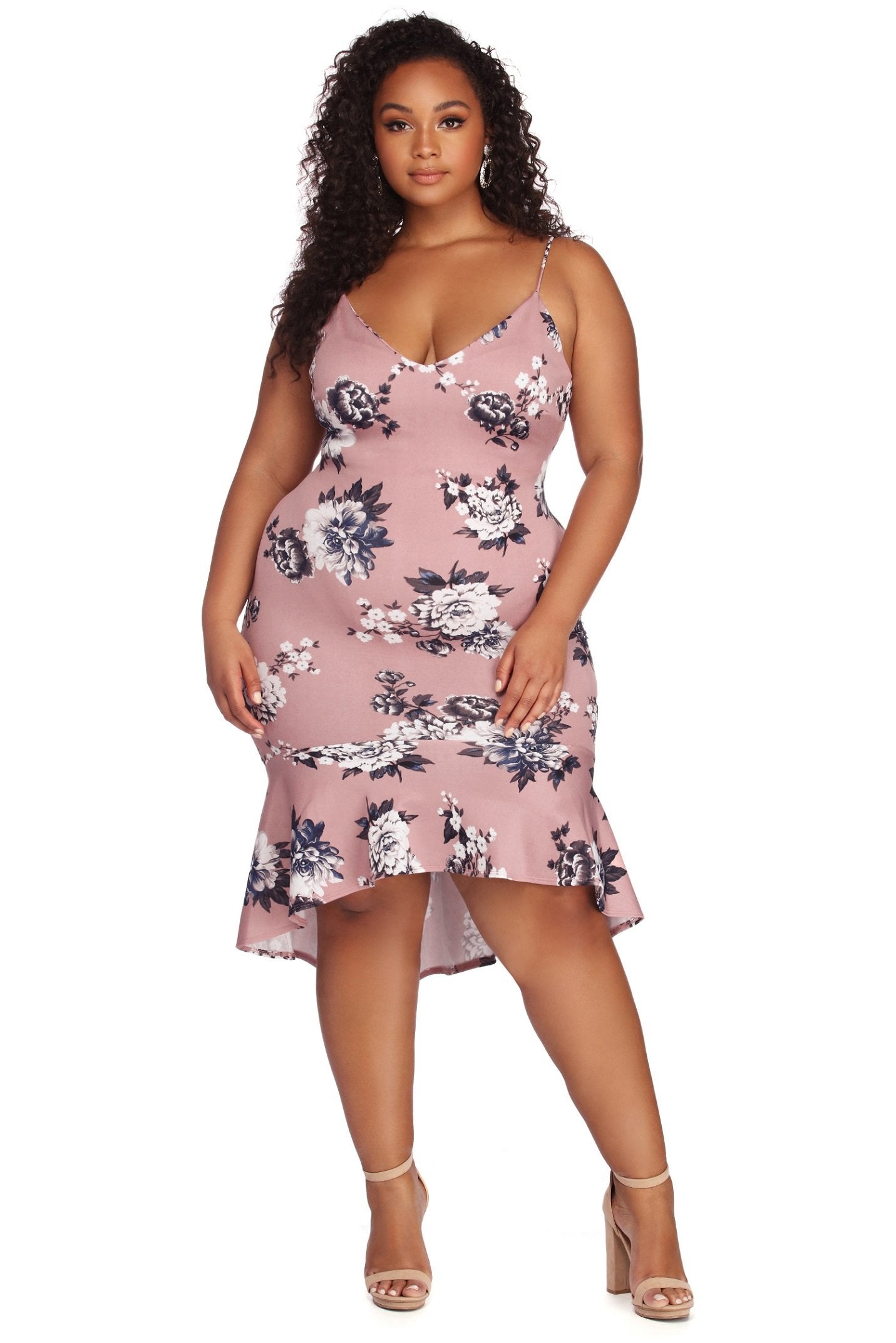 Plus Flow With Floral Midi Dress - Lady Occasions