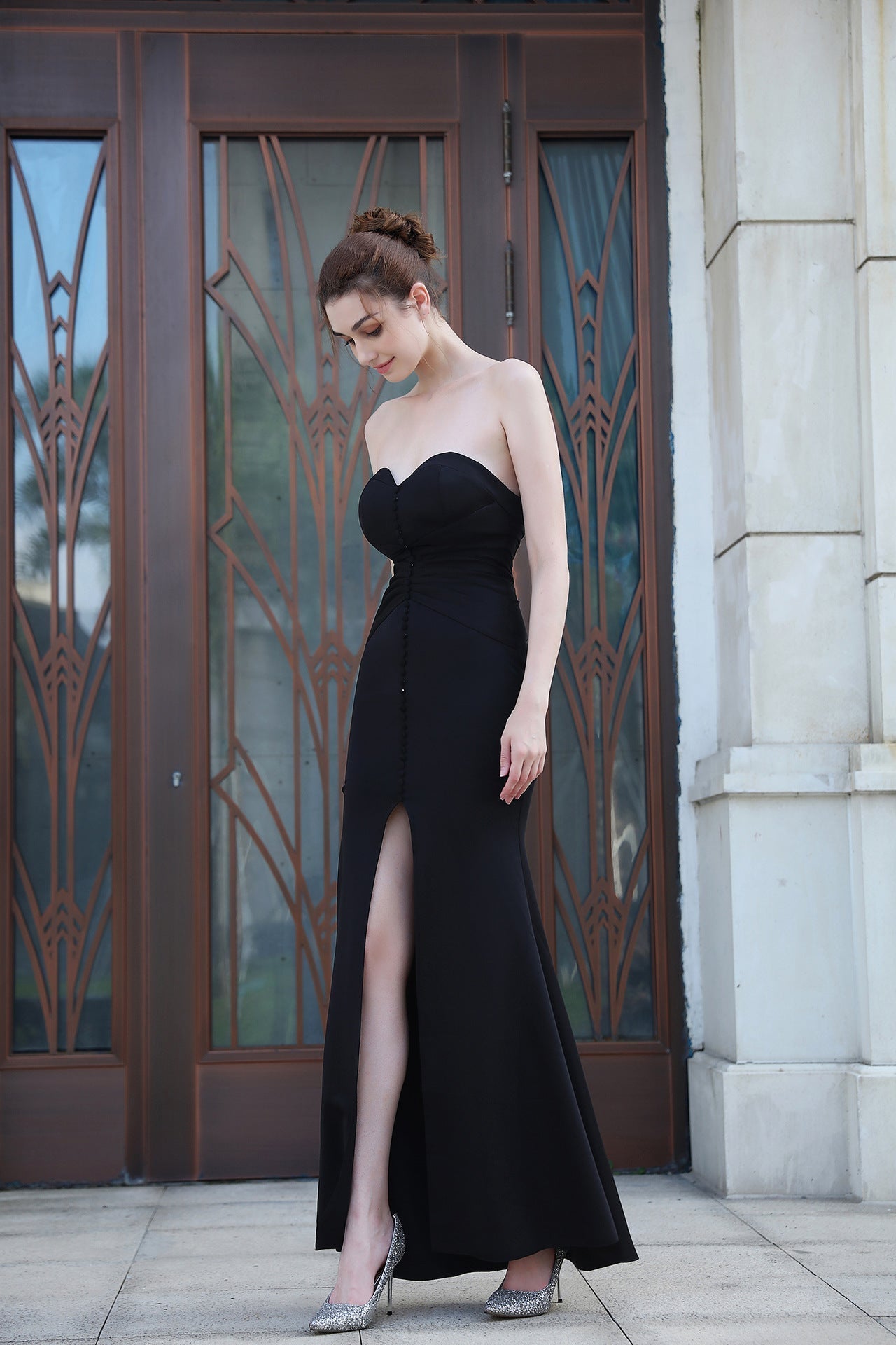 Evelyn strapless slit wrap dress - Lady Occasions