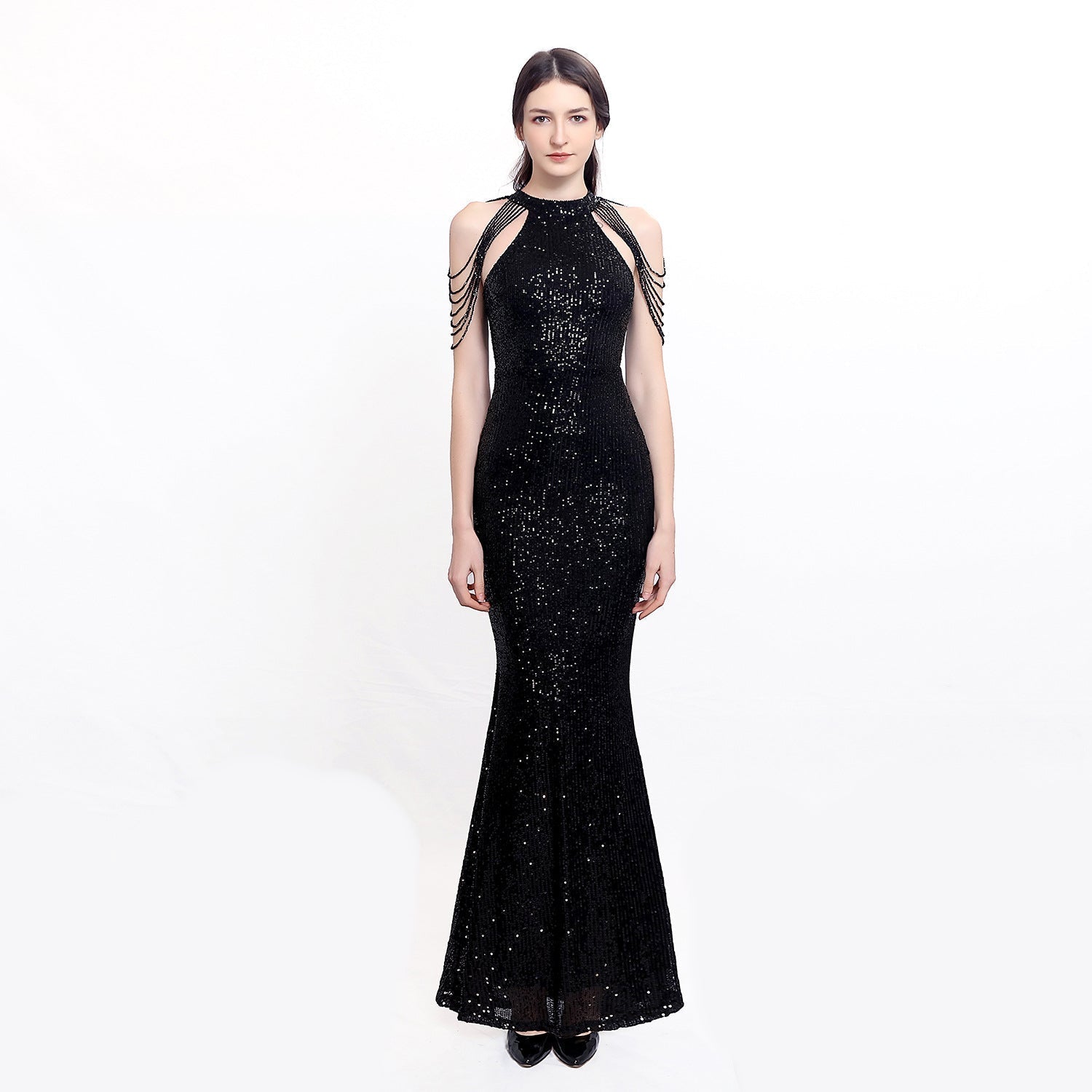 Harper formal sequin halterneck dress - Lady Occasions