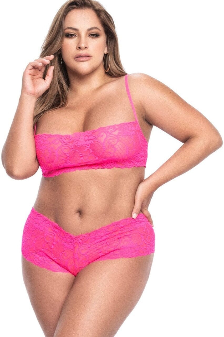 Lace Bralette And Boy Short 2 Piece Set | Plus Size