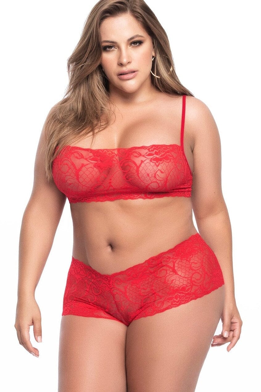 Lace Bralette With Boy Short 2 Piece Set | Plus Size