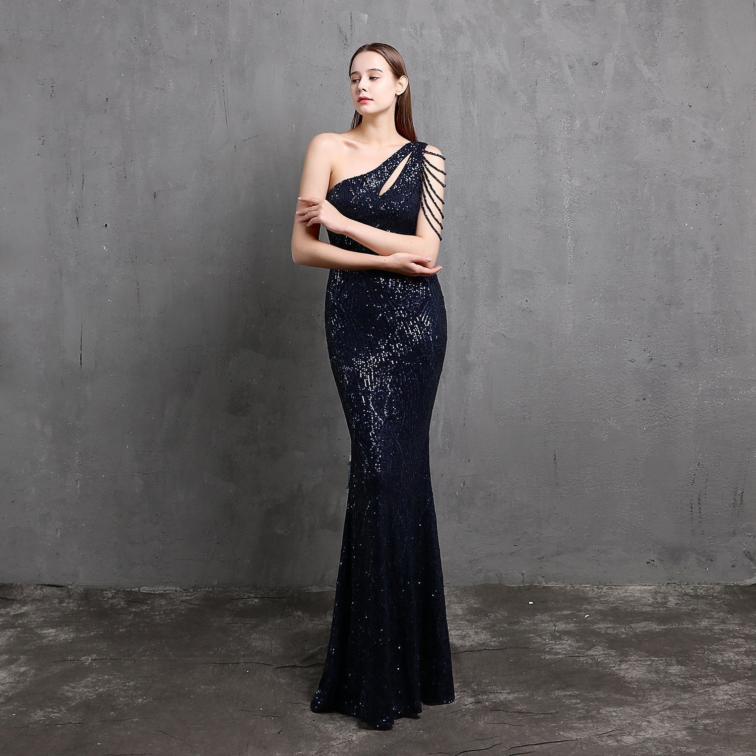 Mayven One-Shoulder Cutout Slit Formal Dress