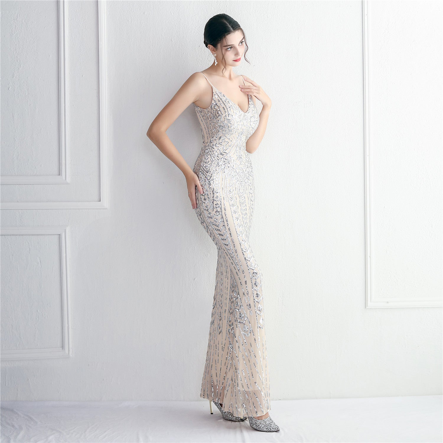 Taisia Formal Sequin Scroll Dress