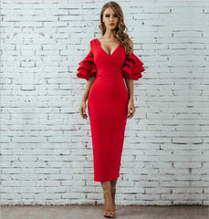 Hanging Ruffled Sleeves Bodycon Bandage Dress