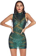 New Formal Sequin Stand Collar Mini Dress - Lady Occasions
