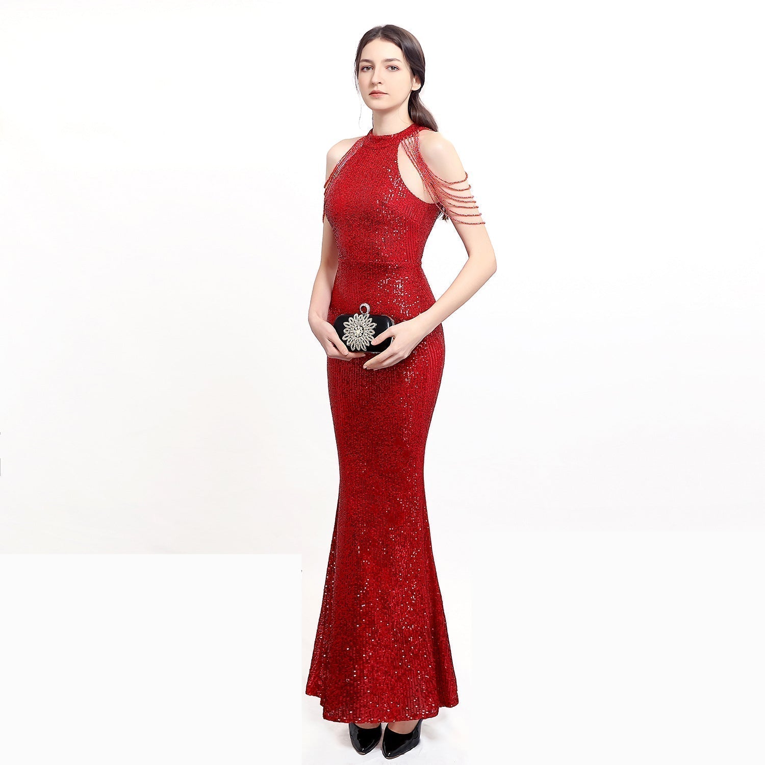 Harper formal sequin halterneck dress - Lady Occasions