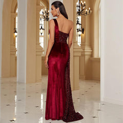 Velvet Sequins Front Split Dress